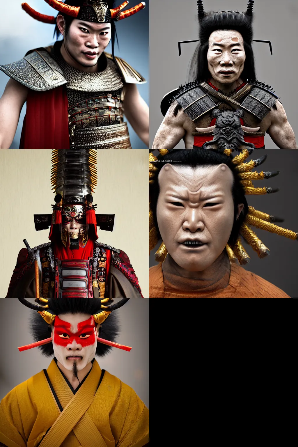 Prompt: Japanese samurai demon, Nuttavut Baiphowongse, Mark Armstron, amad, rendered by octane, 8k, ultra 8k, hyper realistic, photorealistic, photo,