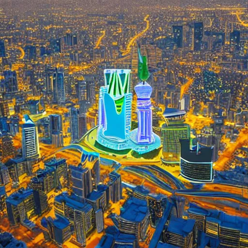 Image similar to riyadh city in the style of yongoh kim