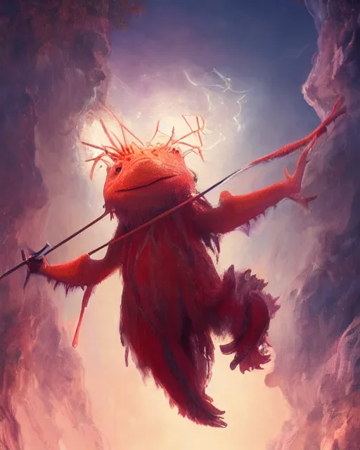 Image similar to oil painting of a Anthropomorphized Axolotl wizard casting epic spell, sharp focus, heroic pose, fantasy style, octane render, volumetric lighting, 8k high definition, by greg rutkowski, highly detailed, trending on art Station, magic the gathering artwork, centered