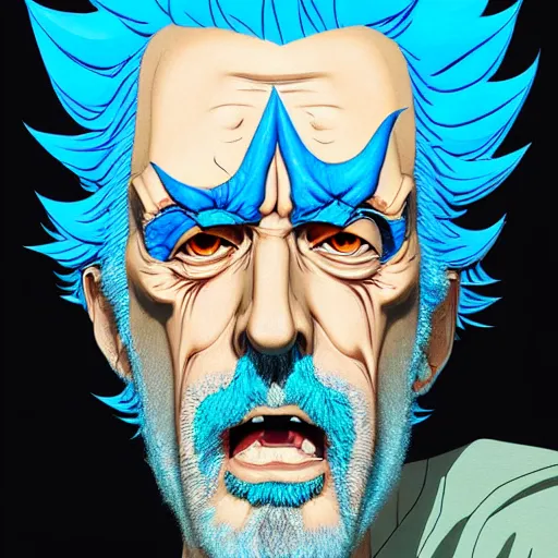 Prompt: 5 5 5 5 rick sanchez portrait by mc escher and james jean and katsuhiro otomo and erik jones, inspired by attack of titans anime, fine face features, intricate high details, sharp, ultradetailed, 3 d octane render