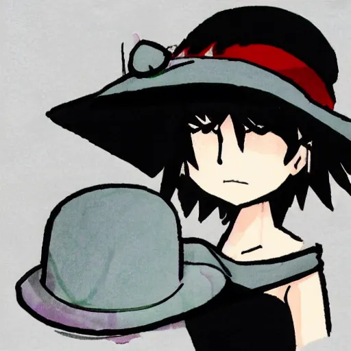 Prompt: Poorly drawn image newest Touhou character, poorly drawn, floppy hats, drawn