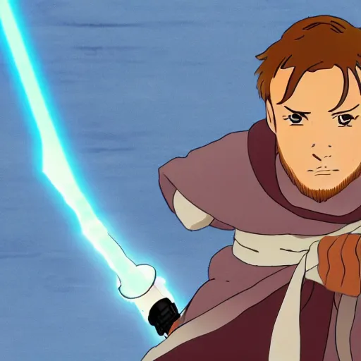 Image similar to Obi-Wan Kenobi as an anime character from Studio Ghibli. Extremely detailed. Beautiful. 4K.