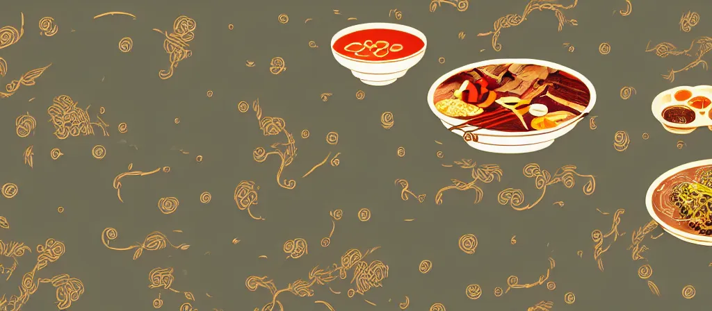 Image similar to a beautiful simple 4 k hd wall paper illustration of roasted string hotpot, wallpaper design, simple style, gourmet style, commercial kebab hotpot wallpaper display, wall painting, from china, with merchant logo, simple structure, surrealistic, chinese style, victo ngai, james jean, denoise, deblurring