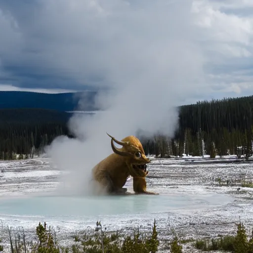 Image similar to photo of a monster emerging from yellowstone