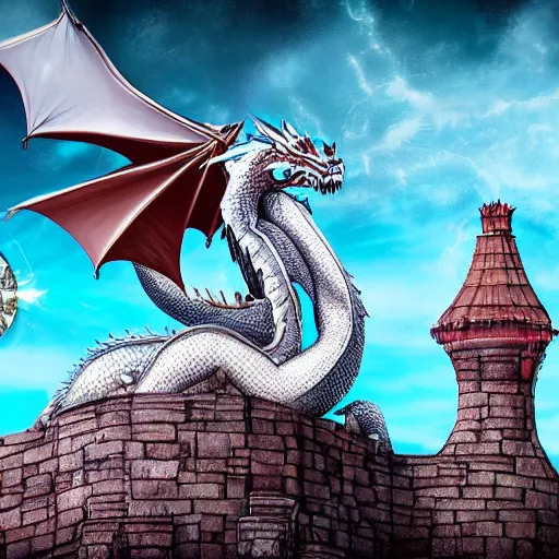 Image similar to dragon, artwork, ciberpunk, tower, clock, night, digital art, realistic, 8 k, hd, disney, ice cream, sad