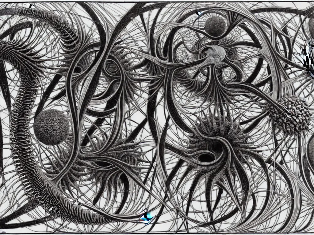 Image similar to neo surrealism, art by ernst haeckel and daniel martin diaz and mc escher