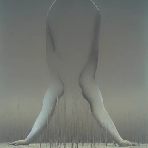 Image similar to the ego separates by zdzisław beksinski, oil on canvas