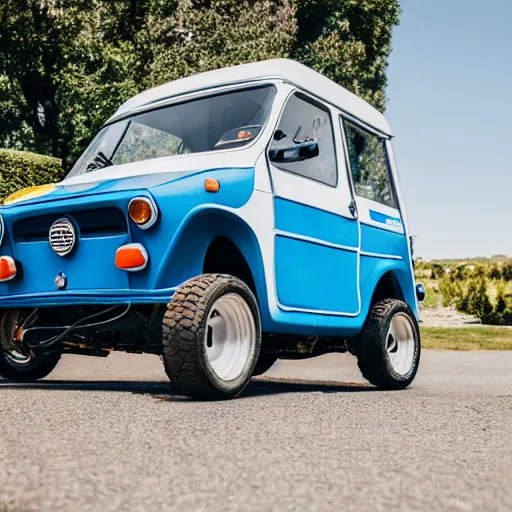 Prompt: a peel p 5 0 mixed with a 2 0 0 0 ford excursion, professional photography, wide - angle