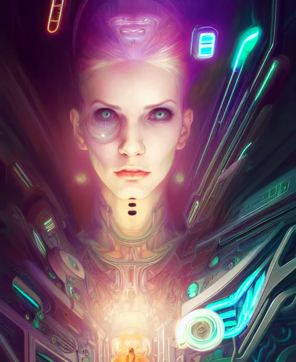 Image similar to a whirlwind of souls rushing inside the metaverse, hologram, half body, neurochip, shaved temple, piercing, jewelry, android, cyborg, cyberpunk face, by loish, d & d, fantasy, intricate, elegant, highly detailed, colorful, digital painting, artstation, concept art, art by artgerm and greg rutkowski and alphonse mucha