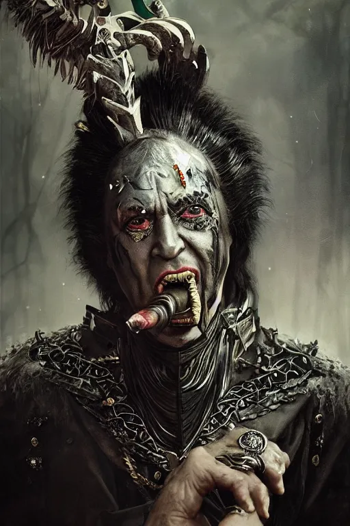 Image similar to gene simmons, sorcerer, lord of the rings, tattoo, decorated ornaments by carl spitzweg, ismail inceoglu, vdragan bibin, hans thoma, greg rutkowski, alexandros pyromallis, perfect face, fine details, realistic shaded