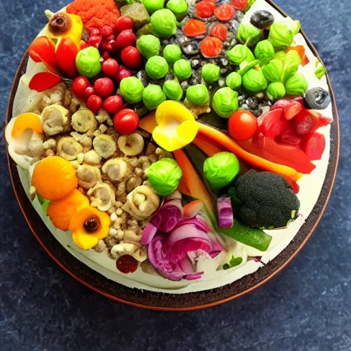 Image similar to photo of a cake with vegetables toppings