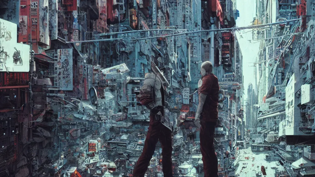 Image similar to realistic aesthetic highly detailed photography of characters in akira scene, characters with hyperrealistic highly detailed faces. from akira by katsuhiro otomo and alejandro hodorovski and denis villeneuve and gregory crewdson style with many details by mike winkelmann and vincent di fate in sci - fi style. volumetric natural light hyperrealism photo on dsmc 3 system