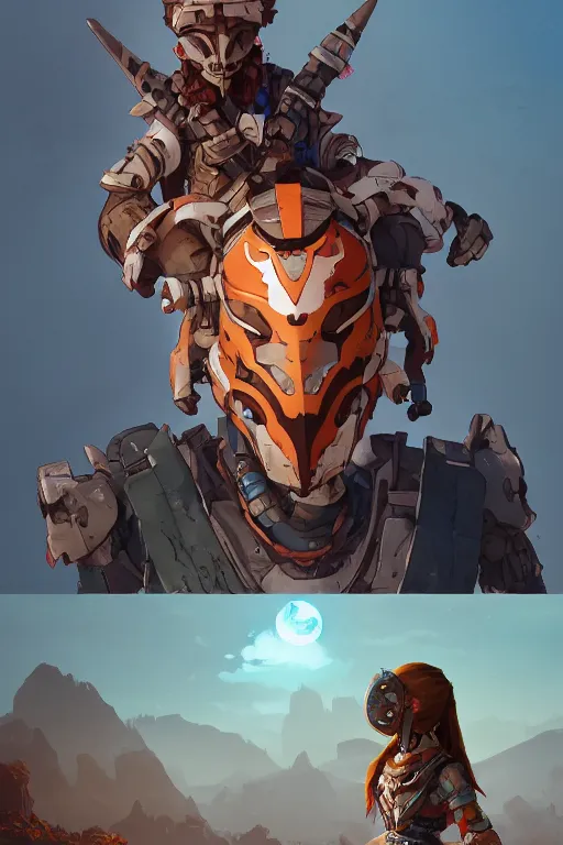 Image similar to combination suit armor aloy horizon forbidden west horizon zero dawn robot ninja mask helmet backpack tribal, art gta 5 comics, official fanart behance hd artstation by jesper ejsing, by rhads, makoto shinkai and lois van baarle, ilya kuvshinov, ossdraws radiating a glowing aura cgi rtx 2 0 2 2