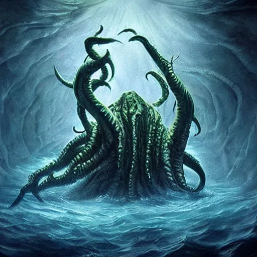 Image similar to old god eldritch horror terrifying the deep abyss of the ocean floor, epic scene, underwater photography, hyper - detailed, gigantic cthulhu, photo - realistic wallpaper, dark art