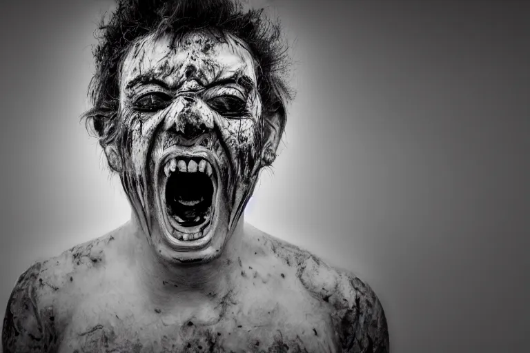 Prompt: portrait of ghost man screaming black and white photography, mysterious, distorted, horror, shadow, detailed, hd, hq, high resolution, high detail, 4 k, 8 k