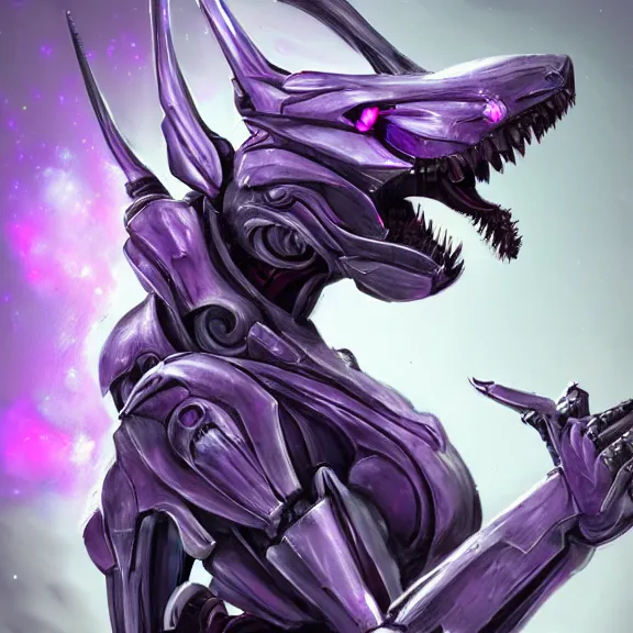 Image similar to extremely detailed mawshot of a giant beautiful stunning goddess anthropomorphic hot robot mecha female dragon, silver sharp streamlined armor, detailed maw, glowing Purple LED eyes, eating a tiny human, food pov, micro pov, vore, dragon art, warframe fanart, Destiny fanart, macro art, furry art, furaffinity, DeviantArt, Eka's Portal, G6