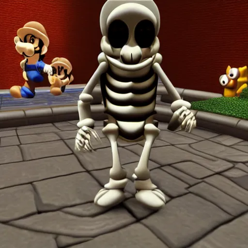 Image similar to A skeleton in the game Super Mario 64, unreal engine