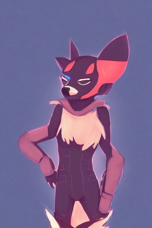 Image similar to a cute cyberpunk anthropomorphic fox with a fluffy tail, comic art, trending on furaffinity, cartoon, kawaii, backlighting, furry art!!!, cel shading, concept art, lineless