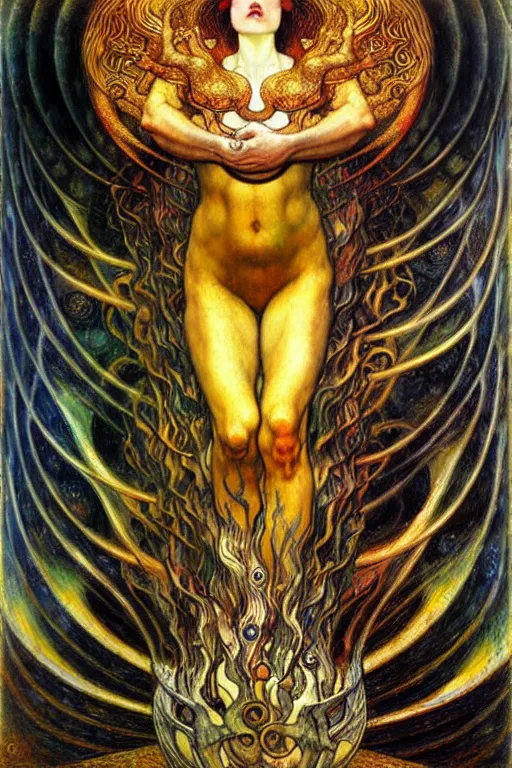 Image similar to Divine Chaos Engine by Karol Bak, Jean Delville, William Blake, Gustav Klimt, and Vincent Van Gogh, symbolist, visionary