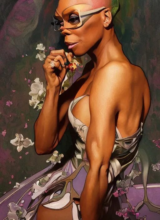 Image similar to rupaul, painting by artgerm and greg rutkowski and alphonse mucha