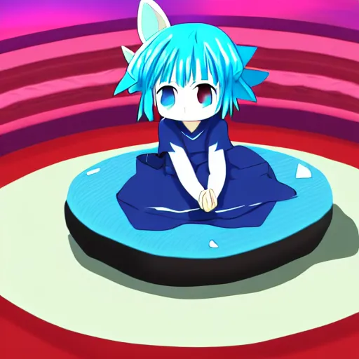 Prompt: cirno sitting on a giant sushi roll, digital art, 4K