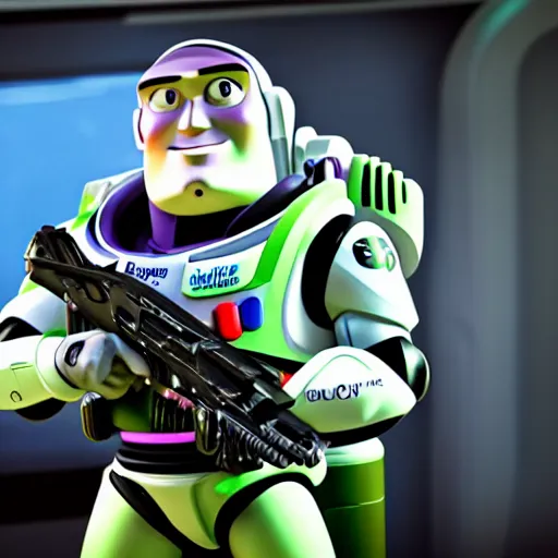 Image similar to Buzz Lightyear in Call of Duty Black ops, highly detailed, high quality, HD, 4k, 8k, Canon 300mm, professional photographer, 40mp, lifelike, top-rated, award winning, realistic, sharp, no blur, edited, corrected, trending