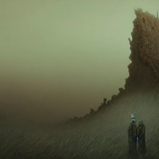 Image similar to nightmare landscape composed of wretched souls longing for eternal life in the style of zdzislaw beksinski, horrific, digital painting, CG render, unreal, fantasy, dramatic, concept art, artstation, smooth, sharp focus