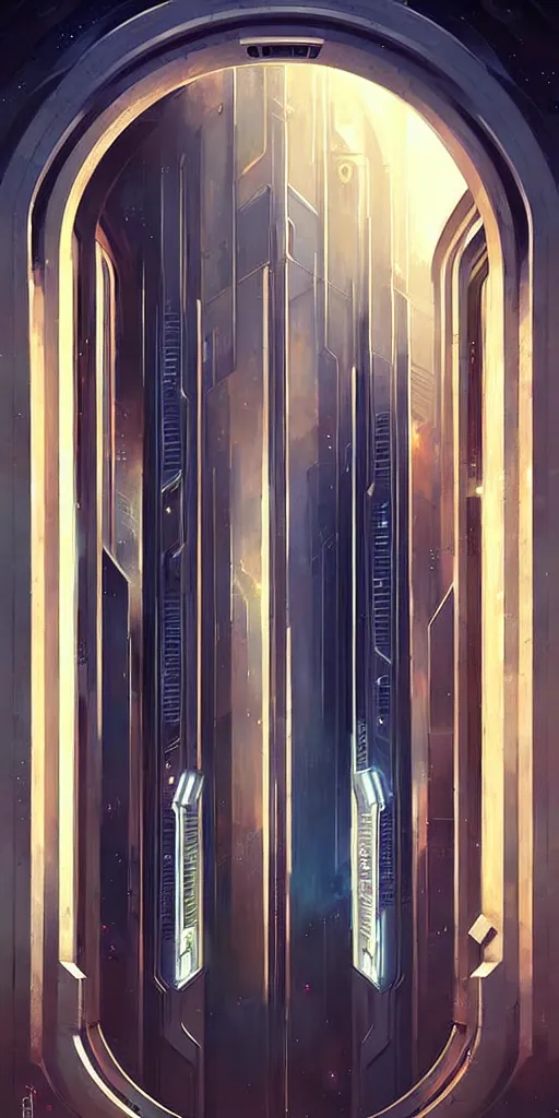 Image similar to hyper realistic art - deco!!!! sci - fi double door by jordan grimmer, darek zabrocki