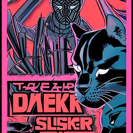 Image similar to tarkovsky stalker movie posters black panther cat prowling style of “ daniel clowes ” line art