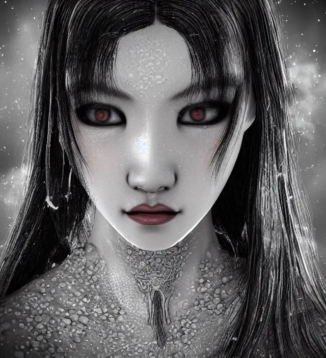 Prompt: photo 3 d rendering of a beautiful girl epic photorealistic wuxia portrait in ito junji frank miller alex ross escher giger biopunk demonology style depth of field lens flare leica zeiss detailed trending award winning on flickr