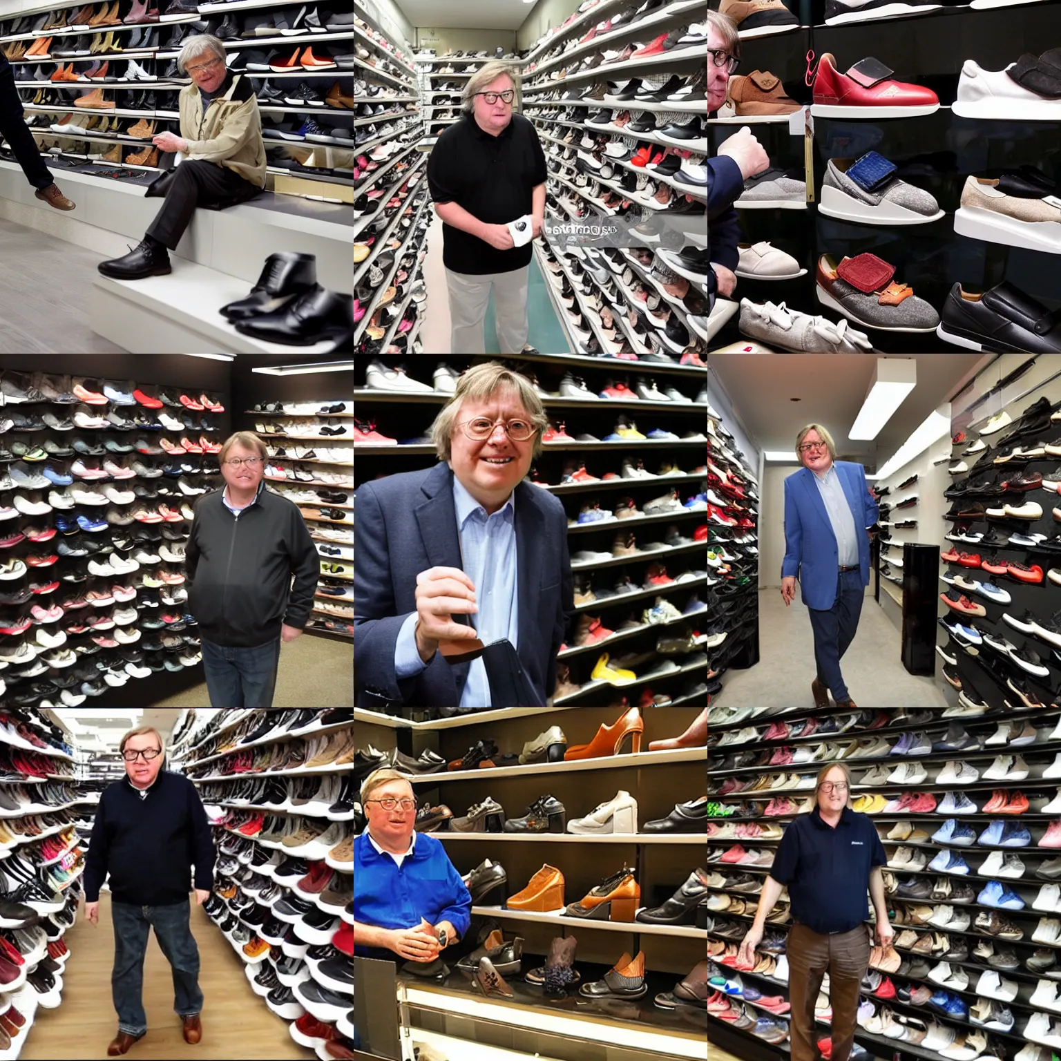 Prompt: david mellor buying shoes. high definition