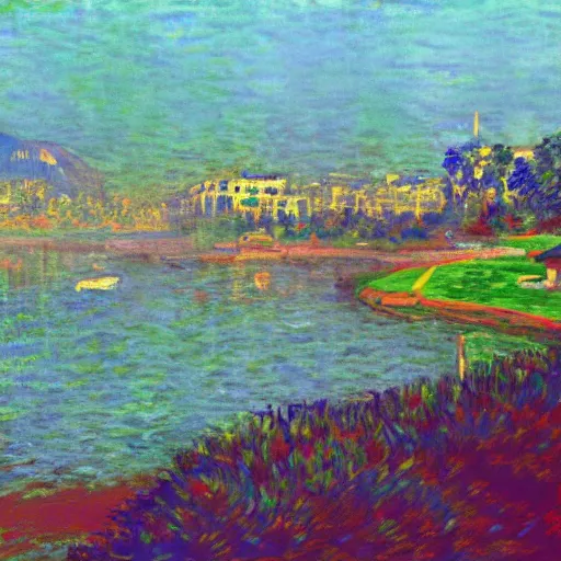 Prompt: grand theft auto ( gta ) landscape in the style of monet, trending on artstation