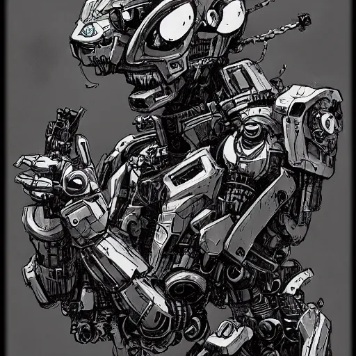 Prompt: sci - fi mecha cute zombie character concept design ， trending on artstation ， intricate ink drawing, highly detailed in the style of ashley wood, moebius and tsutomu nihei, - h 8 9 6