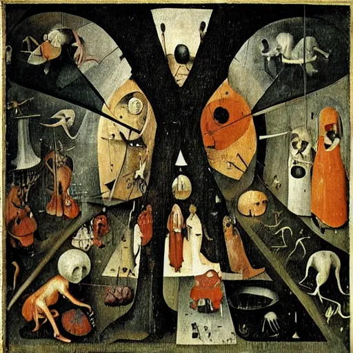 Prompt: concentricumulant garden of artificial intelepathy. hieronymus bosch