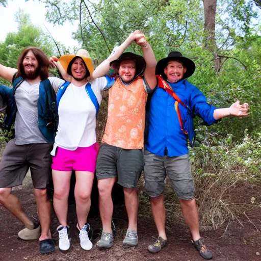 Image similar to 4 adventurers taking group photo