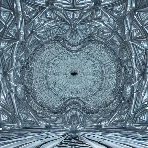 Image similar to a hyperrealistic 3 d render of a huge sprawling fractal cathedral interior populated by mandelbrot fractals by android jones, unreal engine, carved soap, white color scheme, volumetric lighting, octane render, dramatic lighting, glowing, carved marble, opalescent, carved wood, sacred geometry, religious, angelic, catholicpunk, stark, 8 k, ultra detailed