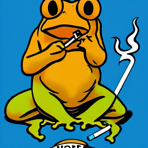 Prompt: A 1980s informational poster from a convention center displaying a cool toad smoking a cigarette. highly detailed, sharp focus, HQ, post grunge, subtle colors.