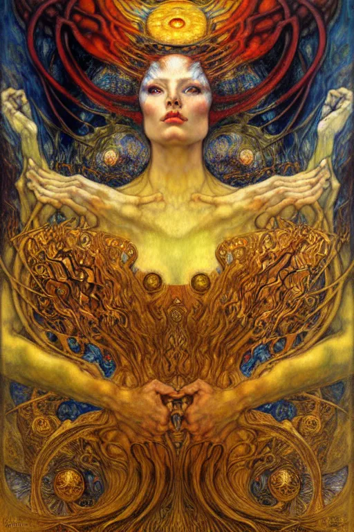 Image similar to Divine Chaos Engine by Karol Bak, Jean Delville, William Blake, Gustav Klimt, and Vincent Van Gogh, symbolist, visionary