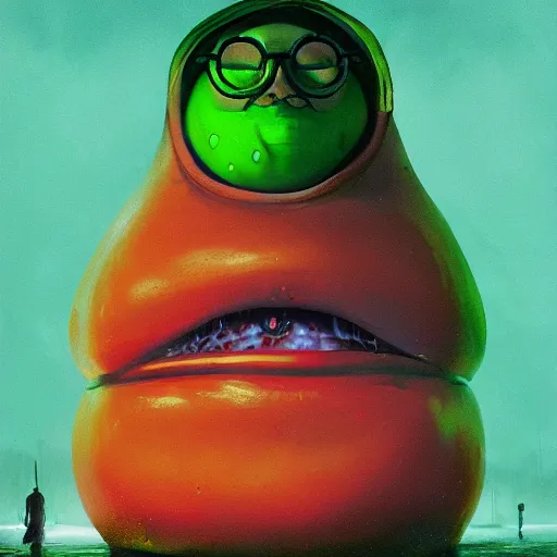 Prompt: a movie poster for the blob!, a giant green gooey sentient slime being, midnight suburbia, movie poster, rhads!!!!, greg rutkowski, ominous masterpiece, trending on artstation