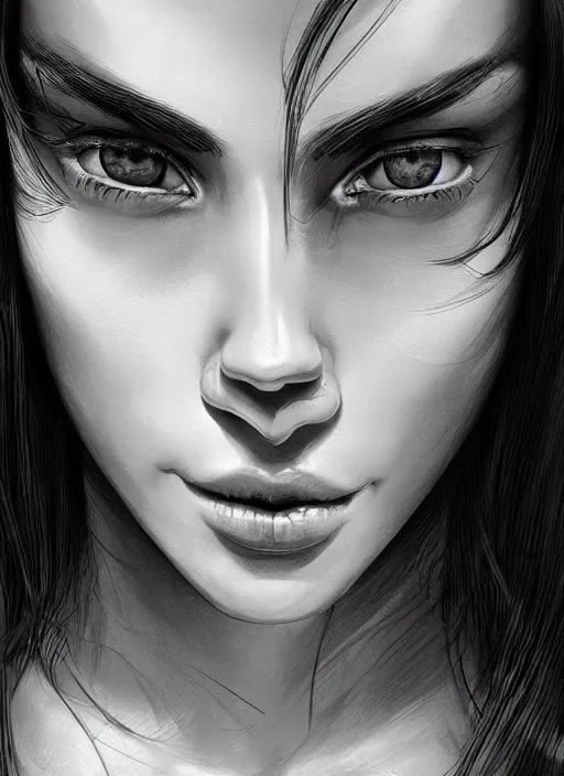 Image similar to up close portrait of a beautiful woman in black and white, art by diego fazio and diegoKoi and oscar Ukono, concept art, sharp focus, artgerm, 8k highly detailed