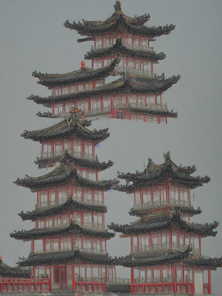 Image similar to A painting of the traditional Chinese tower, by