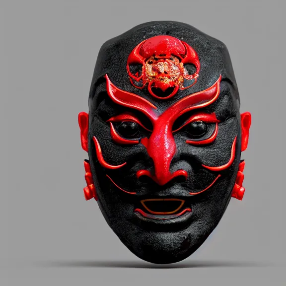 Prompt: a black hannya (般若) mask, kintsugi, ornate, details, smooth, sharp focus, illustration, realistic, cinematic, artstation, award winning, rgb , unreal engine, octane render, cinematic light, macro, depth of field, blur, red light, 8K,