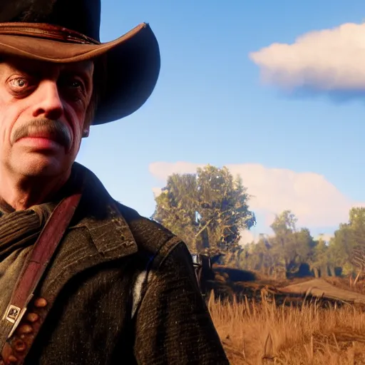 Prompt: Steve buscemi as character in red dead redemption 2, 4k