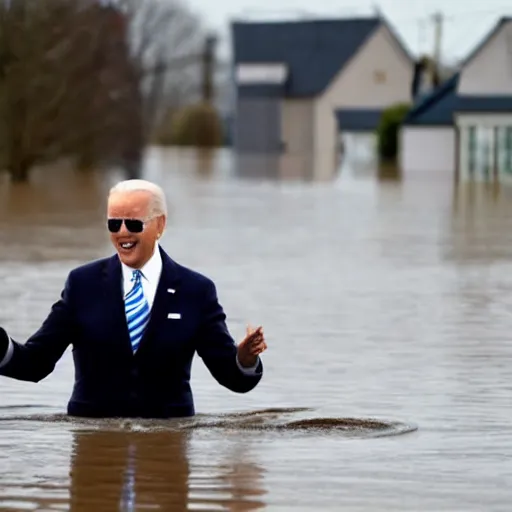 Prompt: Joe Biden holding a speech about a german town being flooded