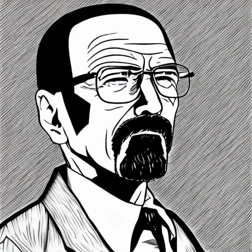 Prompt: portrait of walter white in the style of hirohiko araki, manga, vibrant