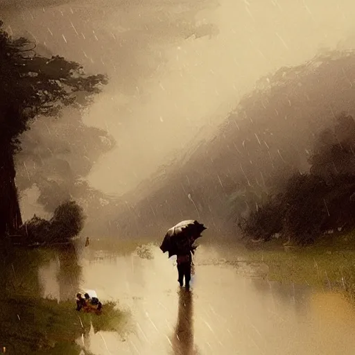 Prompt: a rainy day, by Asher Duran and Greg Rutkowski and Studio ghibli