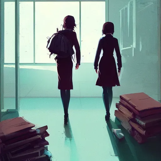 Image similar to human people walking among employee in an office, highly detailed,, artstation hd, deviantart, by madgwick,, greg rutkowski, artgerm, takato yomamoto, ilya kuvshinov, ross tran, conrad roset