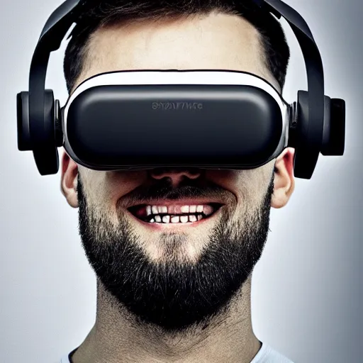 Prompt: symmetry portrait of an adult male wearing a virtual reality headset, highly detailed, sharp focus, centered