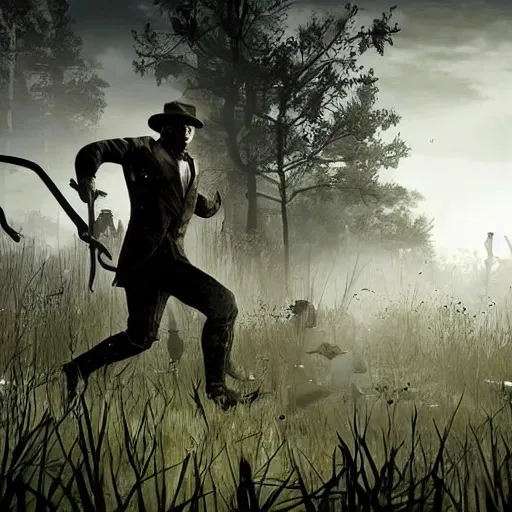 Prompt: vladimir putin running from zombies in hunt showdown