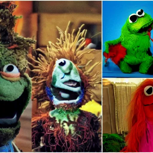 Image similar to zombie fraggle rock muppets, family photo of zombie muppets, dawn of the dead ( 1 9 7 8 ), photo from the 7 0 s